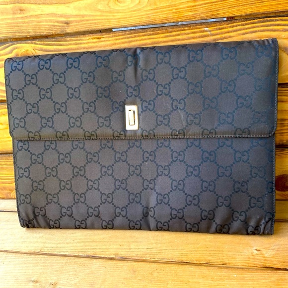 GUCCI Vtg Pre 70s Blk Orig GG Canvas12x17 Envelope Pouch Clutch 017-0215 001274